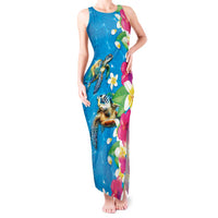 Hawaiian Tropical Flower and Honu Under Blue Water Tank Maxi Dress LT03 Women Blue - Polynesian Pride