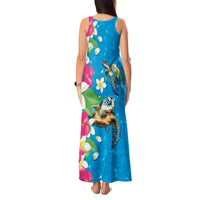 Hawaiian Tropical Flower and Honu Under Blue Water Tank Maxi Dress LT03 - Polynesian Pride