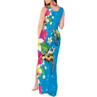 Hawaiian Tropical Flower and Honu Under Blue Water Tank Maxi Dress LT03 - Polynesian Pride