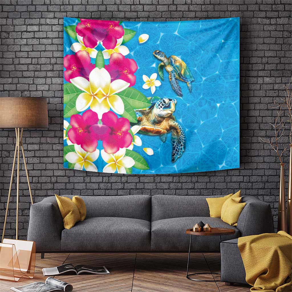 Hawaiian Tropical Flower and Honu Under Blue Water Tapestry LT03 - Polynesian Pride