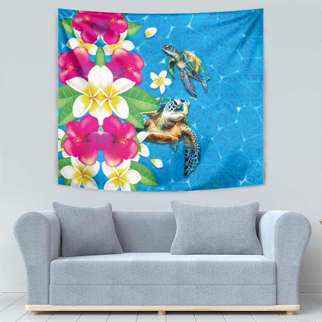Hawaiian Tropical Flower and Honu Under Blue Water Tapestry LT03 - Polynesian Pride