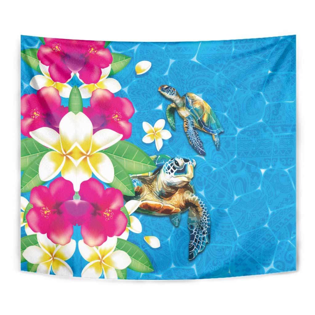 Hawaiian Tropical Flower and Honu Under Blue Water Tapestry LT03 - Polynesian Pride