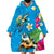 Hawaiian Tropical Flower and Honu Under Blue Water Wearable Blanket Hoodie
