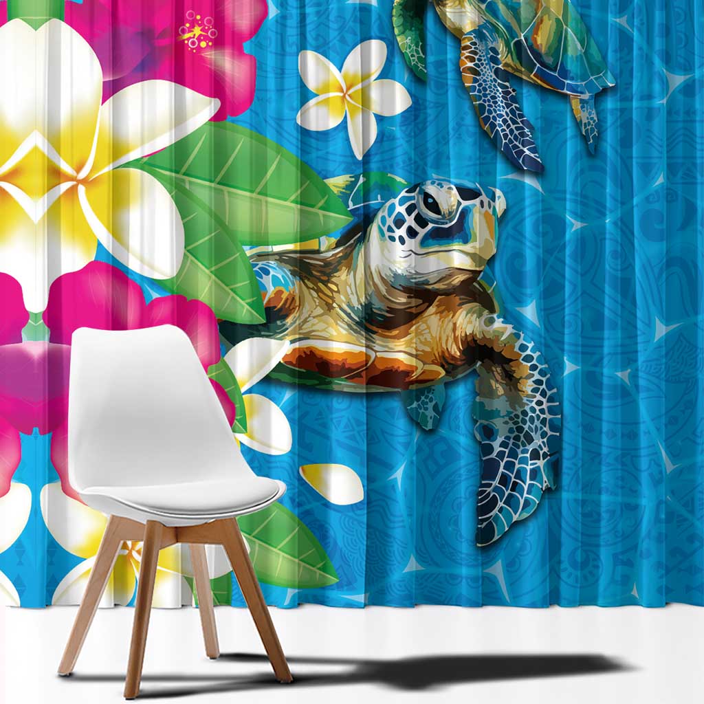 Hawaiian Tropical Flower and Honu Under Blue Water Window Curtain LT03 - Polynesian Pride