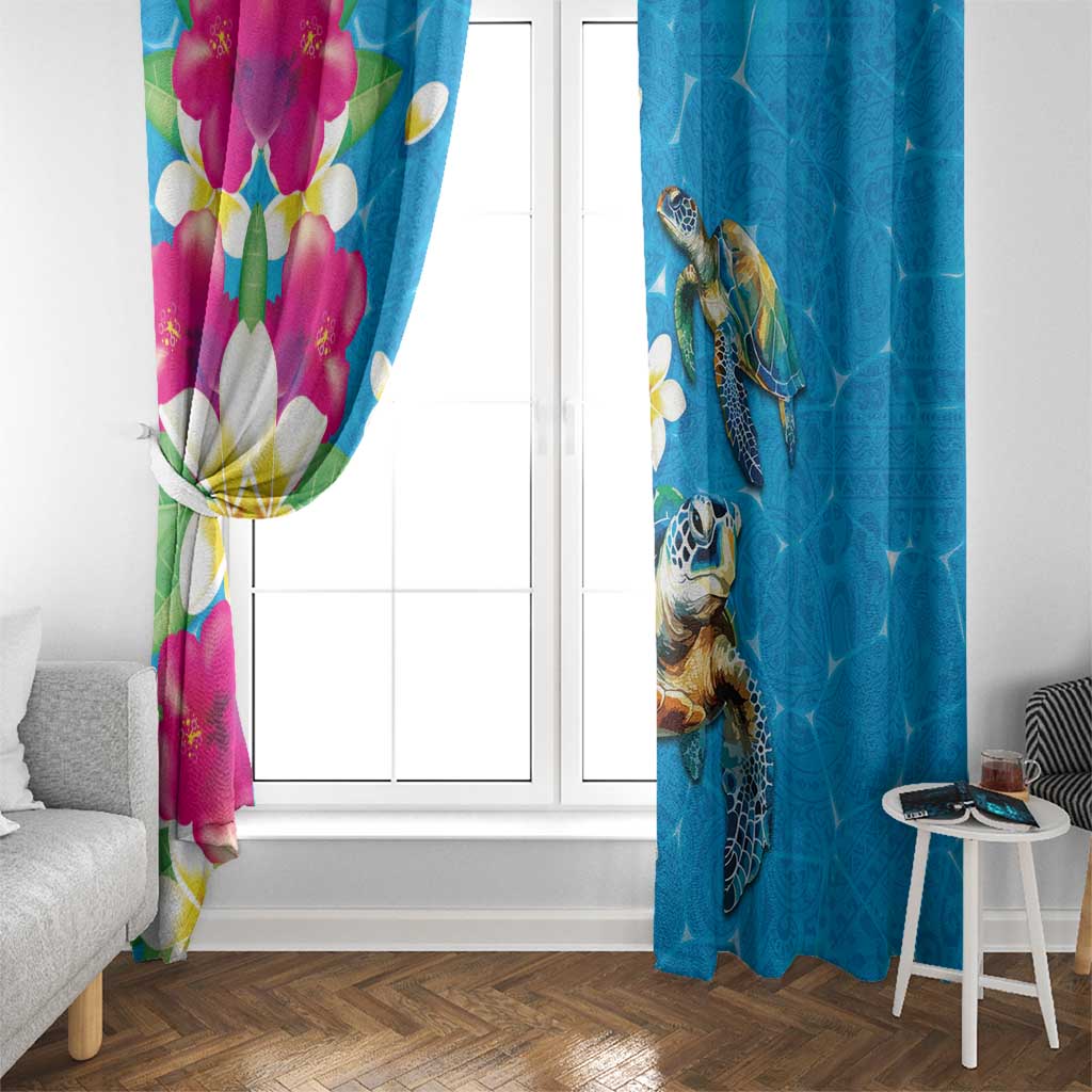 Hawaiian Tropical Flower and Honu Under Blue Water Window Curtain LT03 - Polynesian Pride