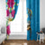 Hawaiian Tropical Flower and Honu Under Blue Water Window Curtain