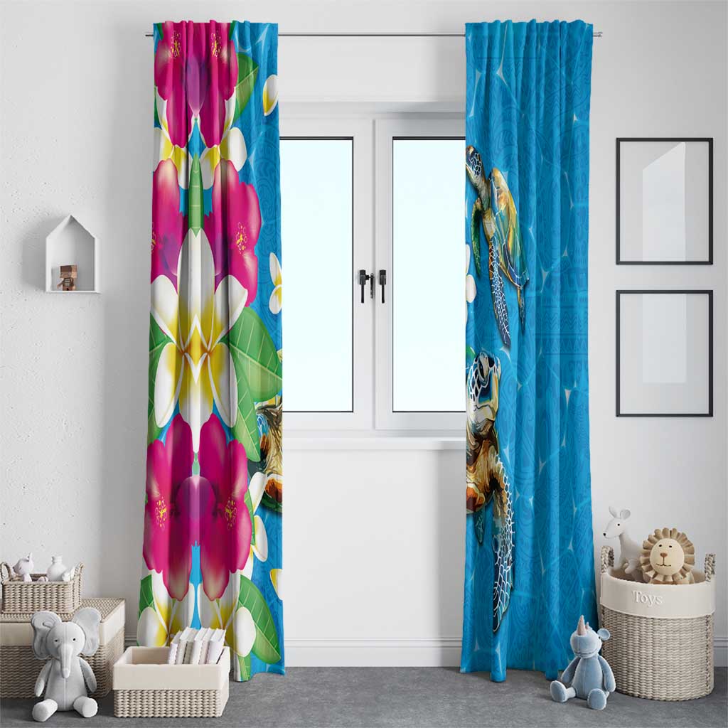 Hawaiian Tropical Flower and Honu Under Blue Water Window Curtain LT03 - Polynesian Pride