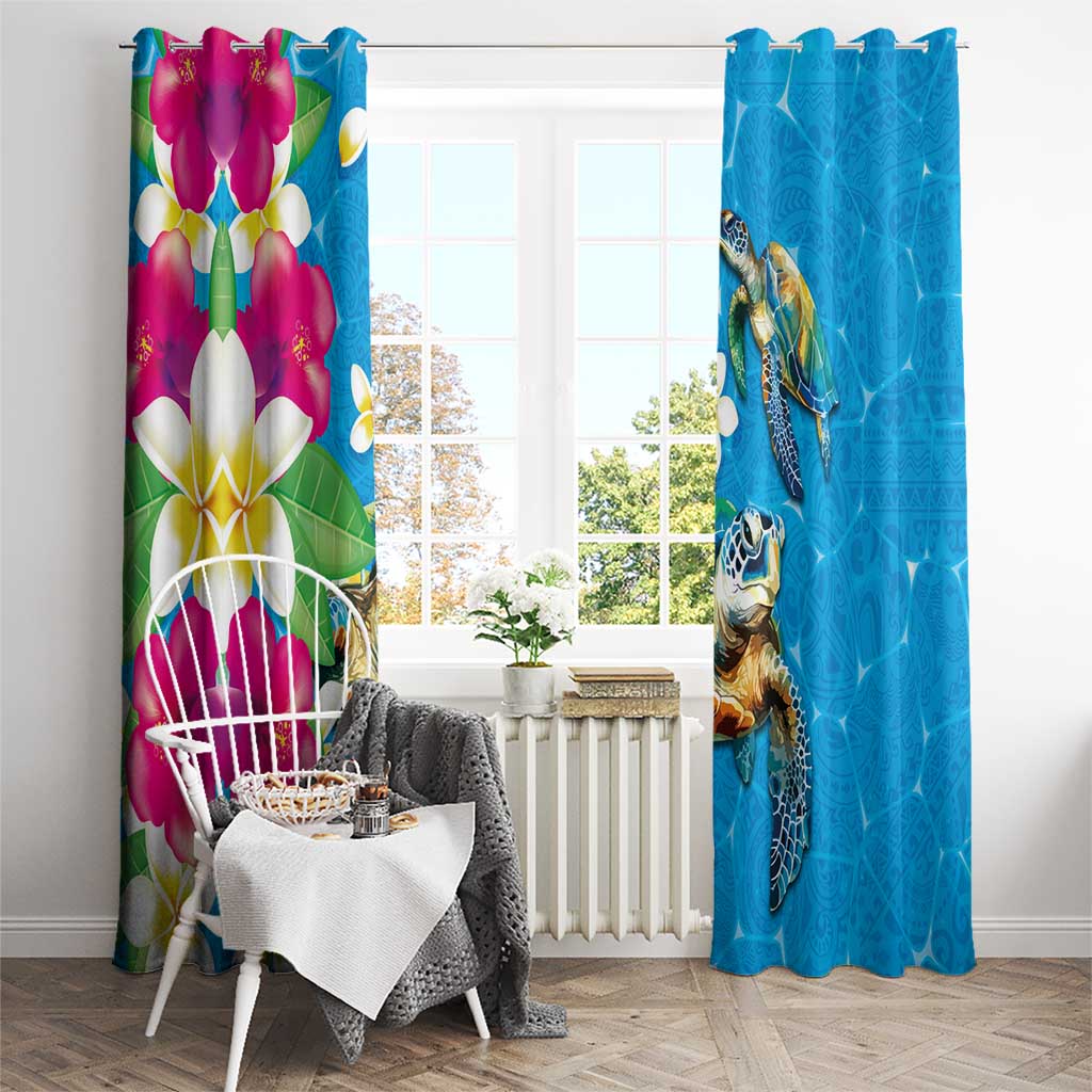 Hawaiian Tropical Flower and Honu Under Blue Water Window Curtain LT03 - Polynesian Pride