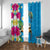 Hawaiian Tropical Flower and Honu Under Blue Water Window Curtain