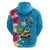 Hawaiian Tropical Flower and Honu Under Blue Water Zip Hoodie