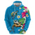 Hawaiian Tropical Flower and Honu Under Blue Water Zip Hoodie