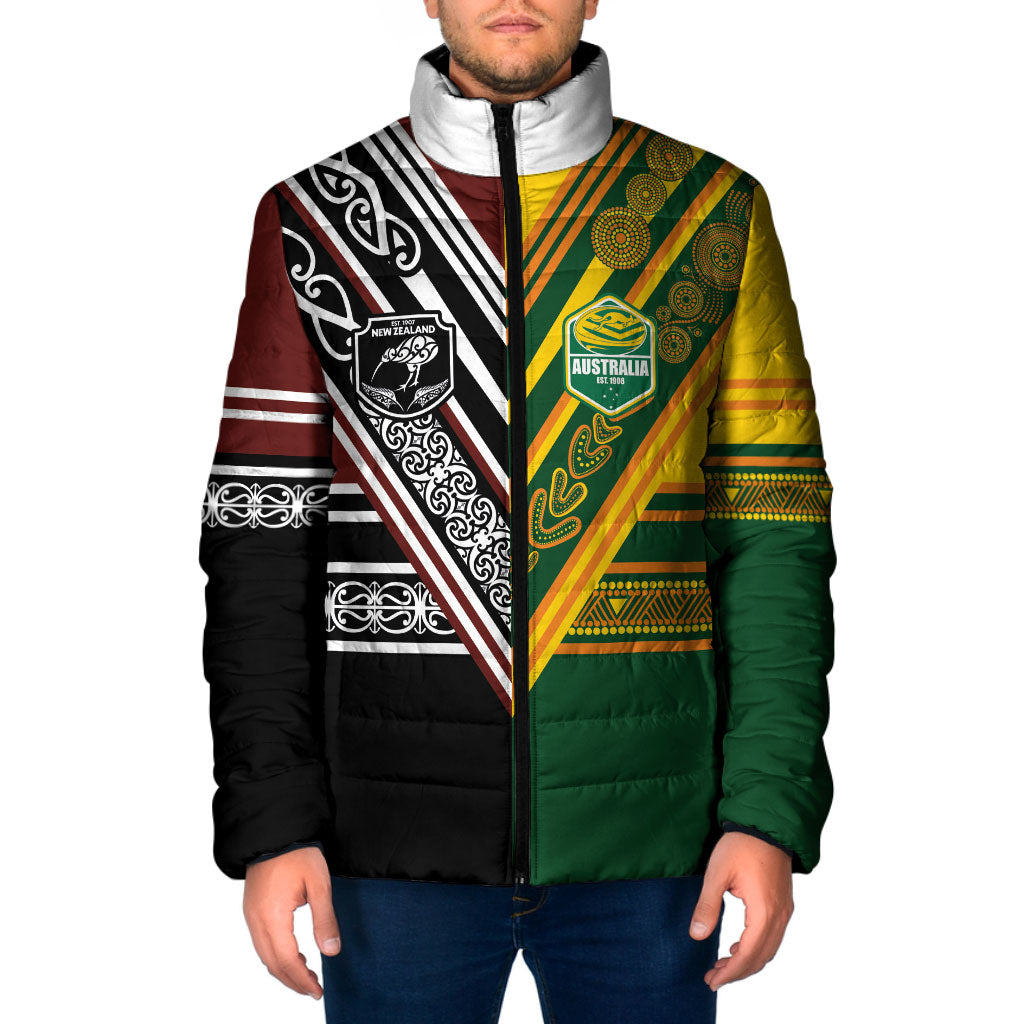 Custom Rugby New Zealand and Australia Padded Jacket Burgundy Koru Geometric with Aboriginal Chevron Sport Style LT03 Men Multicolor - Polynesian Pride