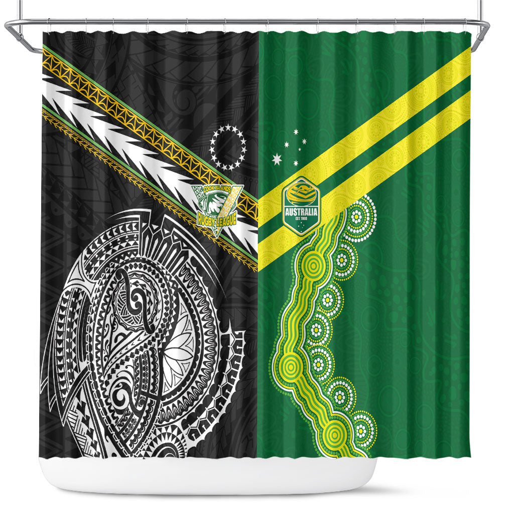 Rugby Cook Islands and Australia Shower Curtain Tatau Tribal with Aboriginal Chevron Sport Style LT03 Multicolor - Polynesian Pride