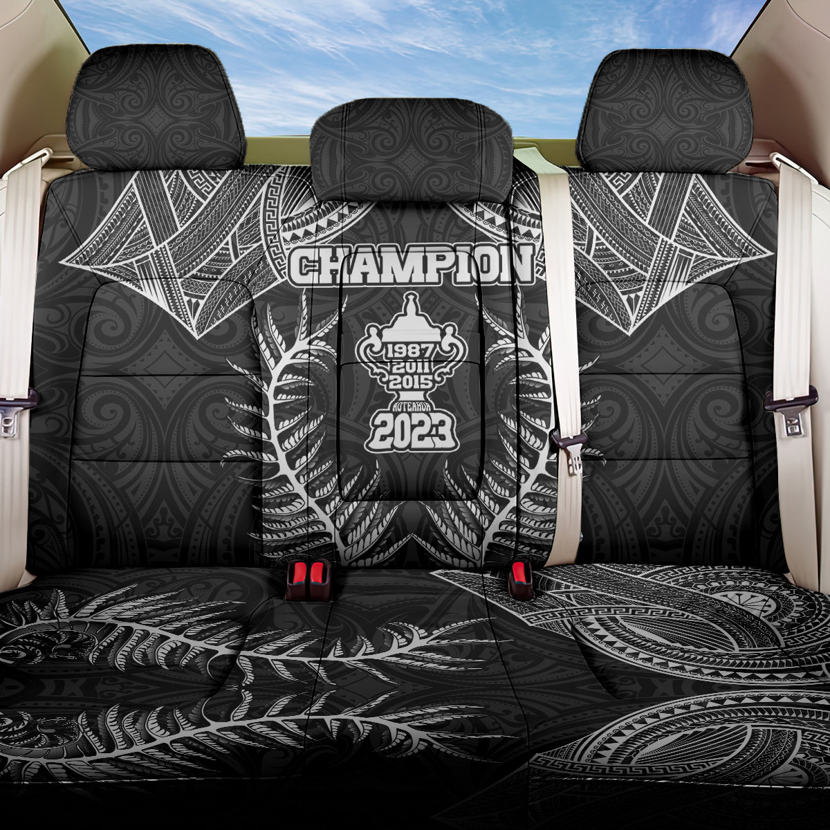 New Zealand Rugby Back Car Seat Cover Aotearoa Champion Cup History with Silver Fern