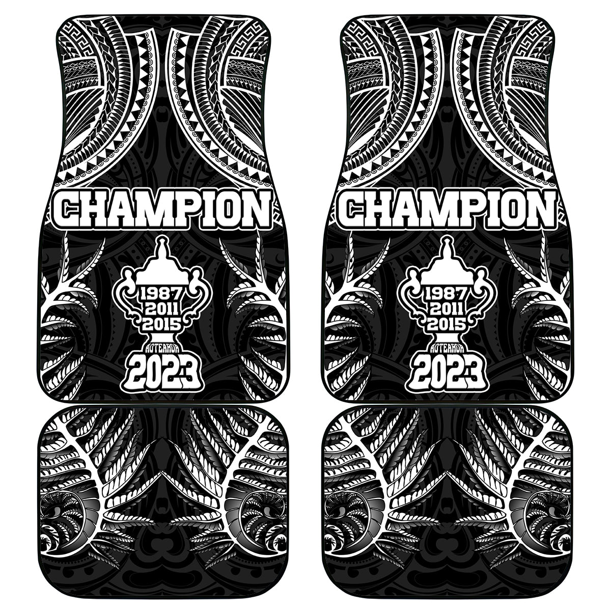 New Zealand Rugby Car Mats Aotearoa Champion Cup History with Silver Fern LT03 Black - Polynesian Pride