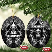 New Zealand Rugby Ceramic Ornament Aotearoa Champion Cup History with Silver Fern LT03 Oval Black - Polynesian Pride