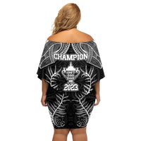 New Zealand Rugby Family Matching Off Shoulder Short Dress and Hawaiian Shirt Aotearoa Champion Cup History with Silver Fern LT03 - Polynesian Pride