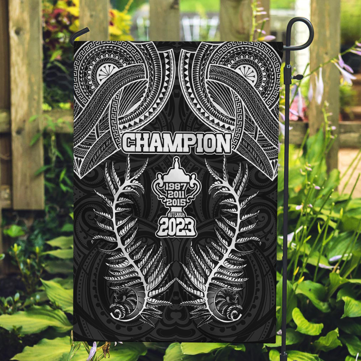 New Zealand Rugby Garden Flag Aotearoa Champion Cup History with Silver Fern LT03 Garden Flag Black - Polynesian Pride