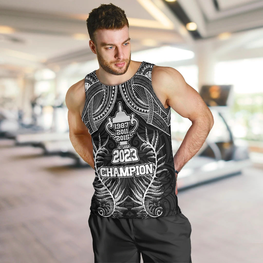 New Zealand Rugby Men Tank Top Aotearoa Champion Cup History with Silver Fern LT03 Black - Polynesian Pride