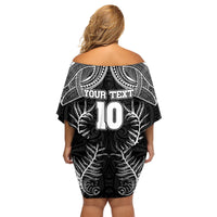 Custom New Zealand Rugby Family Matching Off Shoulder Short Dress and Hawaiian Shirt Aotearoa Champion Cup History with Silver Fern LT03 - Polynesian Pride