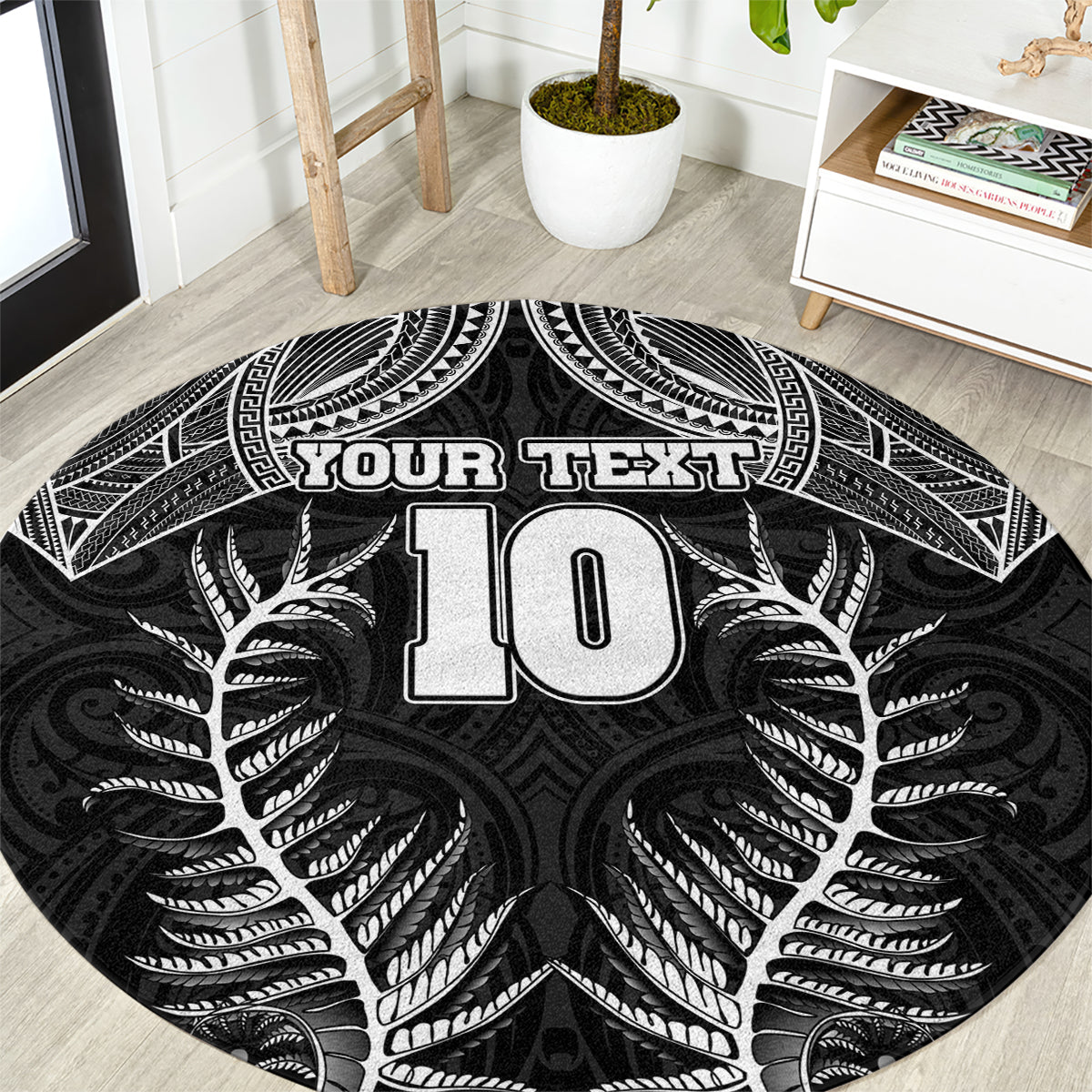 Custom New Zealand Rugby Round Carpet Aotearoa Champion Cup History with Silver Fern LT03 Black - Polynesian Pride