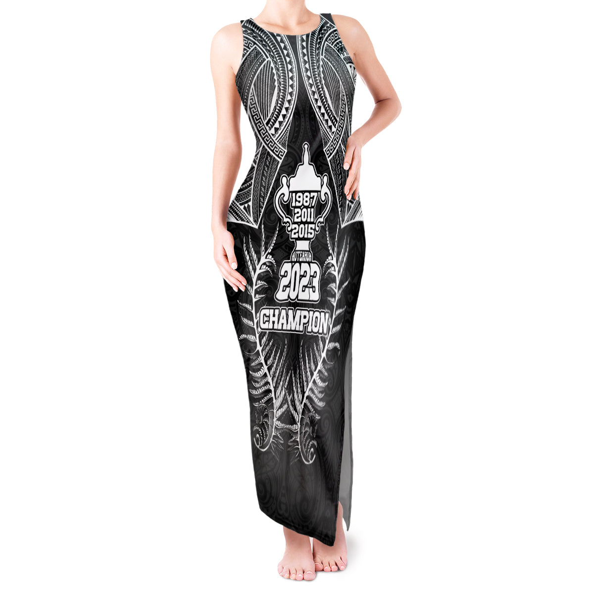 Custom New Zealand Rugby Tank Maxi Dress Aotearoa Champion Cup History with Silver Fern LT03 Women Black - Polynesian Pride