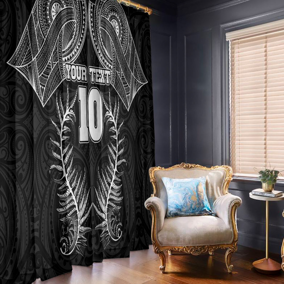 Custom New Zealand Rugby Window Curtain Aotearoa Champion Cup History with Silver Fern LT03 With Hooks Black - Polynesian Pride