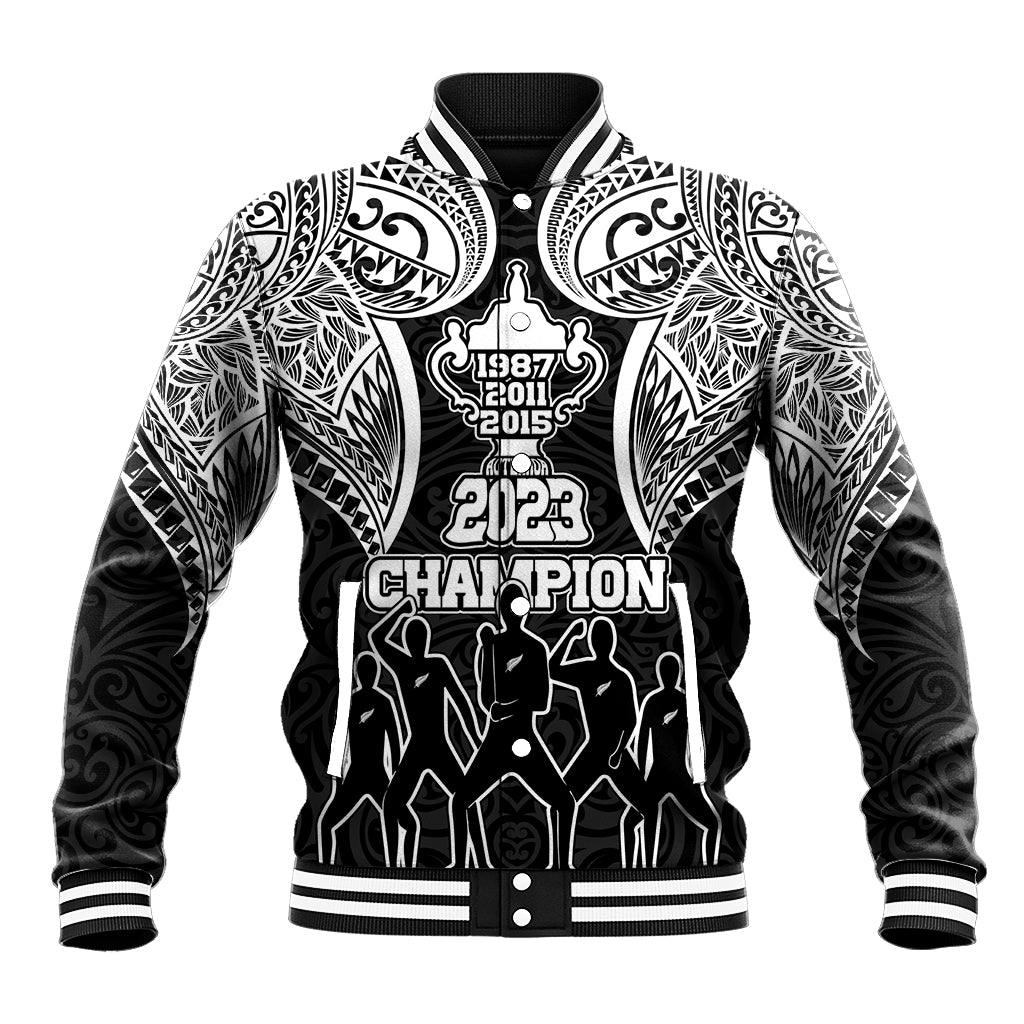 New Zealand Rugby Baseball Jacket Aotearoa Champion Cup History with Haka Dance LT03 Unisex Black - Polynesian Pride