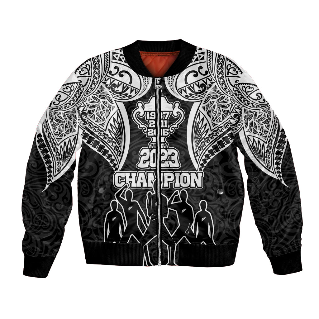 New Zealand Rugby Bomber Jacket Aotearoa Champion Cup History with Haka Dance LT03 Unisex Black - Polynesian Pride