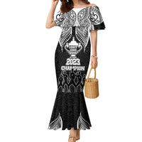 New Zealand Rugby Family Matching Mermaid Dress and Hawaiian Shirt Aotearoa Champion Cup History with Haka Dance LT03 Mom's Dress Black - Polynesian Pride