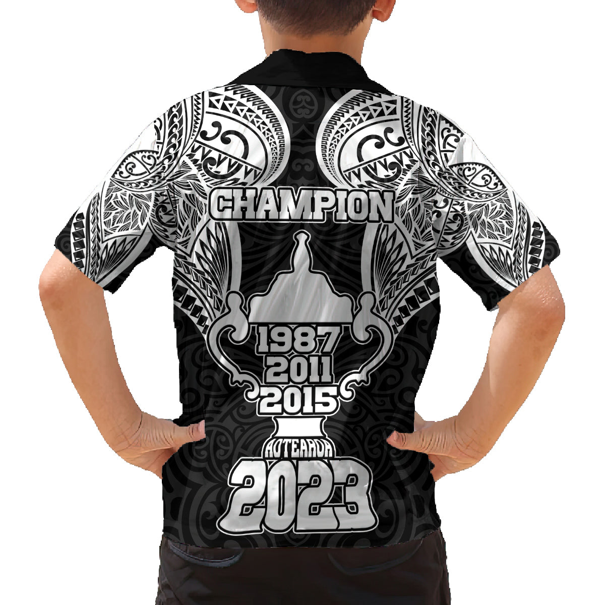 New Zealand Rugby Family Matching Off Shoulder Maxi Dress and Hawaiian Shirt Aotearoa Champion Cup History with Haka Dance LT03 - Polynesian Pride