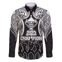 New Zealand Rugby Family Matching Off Shoulder Short Dress and Hawaiian Shirt Aotearoa Champion Cup History with Haka Dance LT03 Dad's Shirt - Long Sleeve Black - Polynesian Pride