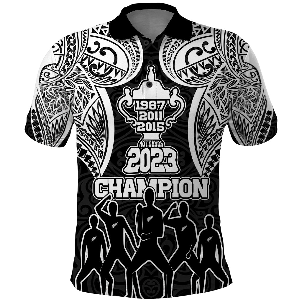 New Zealand Rugby Polo Shirt Aotearoa Champion Cup History with Haka Dance LT03 Black - Polynesian Pride