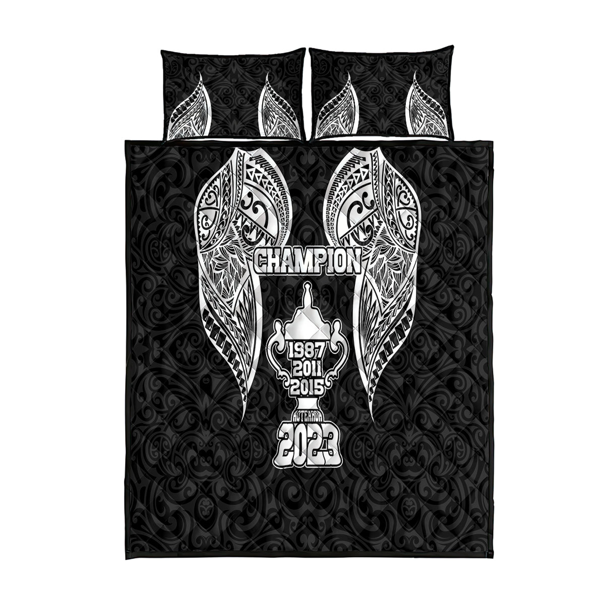 New Zealand Rugby Quilt Bed Set Aotearoa Champion Cup History with Haka Dance LT03 Black - Polynesian Pride