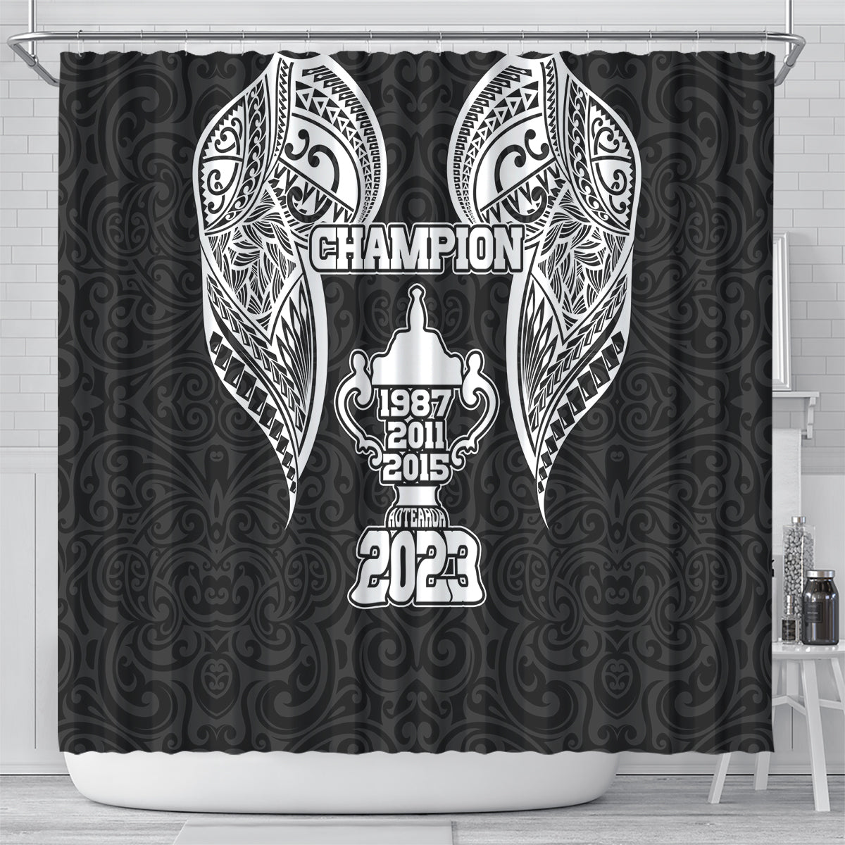 New Zealand Rugby Shower Curtain Aotearoa Champion Cup History with Haka Dance LT03 - Polynesian Pride