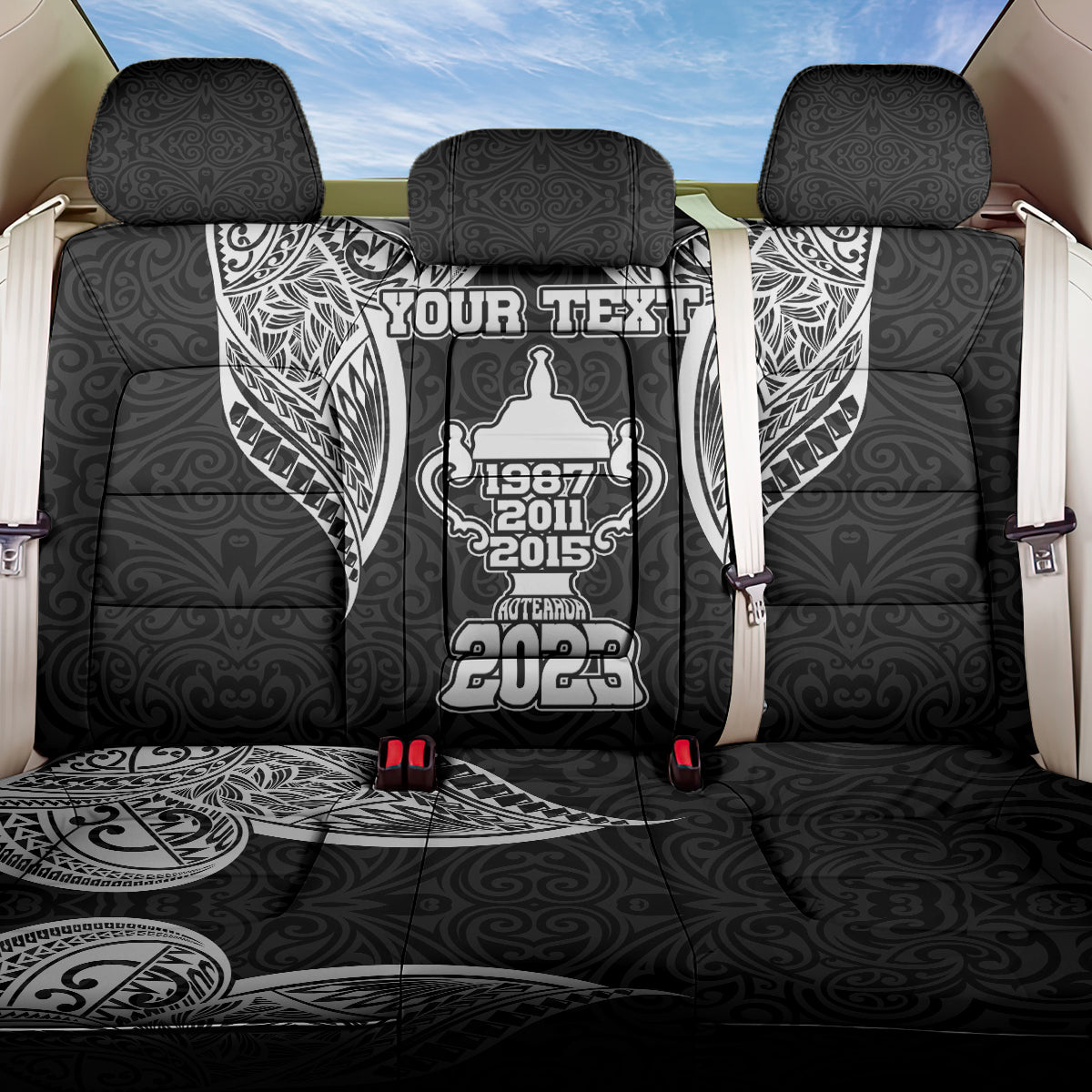 Personalised New Zealand Rugby Back Car Seat Cover Aotearoa Champion Cup History with Haka Dance