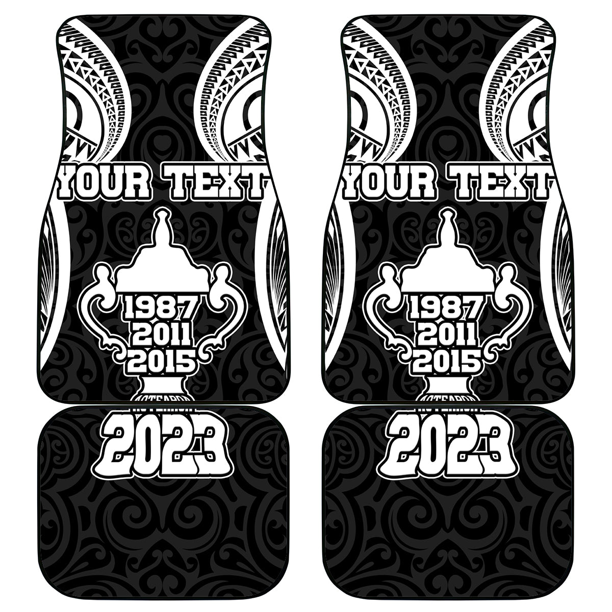 Personalised New Zealand Rugby Car Mats Aotearoa Champion Cup History with Haka Dance LT03 Black - Polynesian Pride