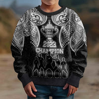 Personalised New Zealand Rugby Kid Ugly Christmas Sweater Aotearoa Champion Cup History with Haka Dance LT03 - Polynesian Pride