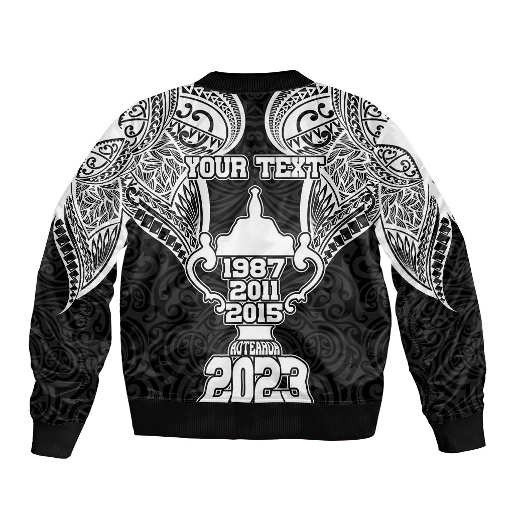 Personalised New Zealand Rugby Sleeve Zip Bomber Jacket Aotearoa Champion Cup History with Haka Dance LT03 - Polynesian Pride