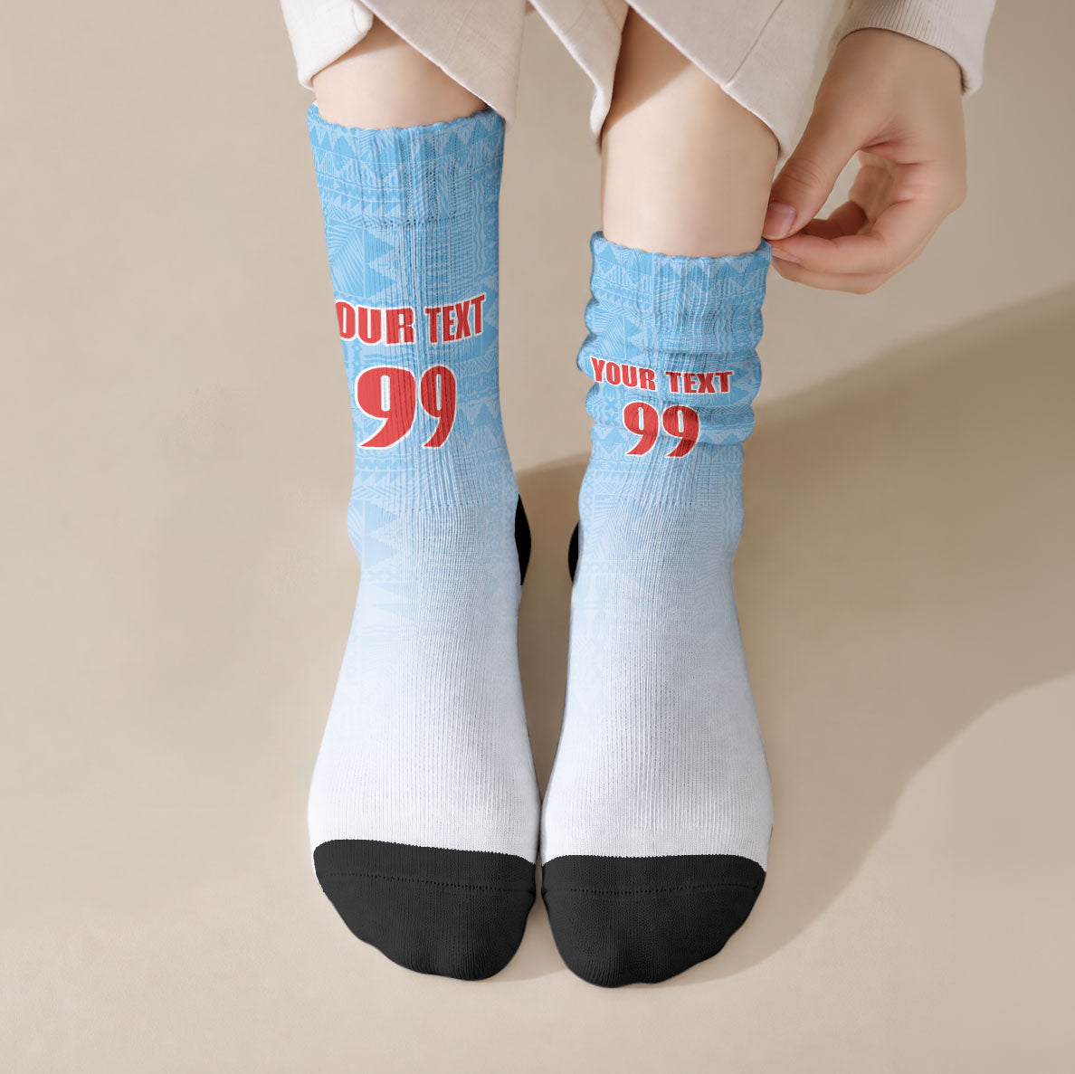 Custom Fijian Rugby Crew Socks Tapa Pattern Retro Sporty Style LT03 Crew Socks White - Polynesian Pride