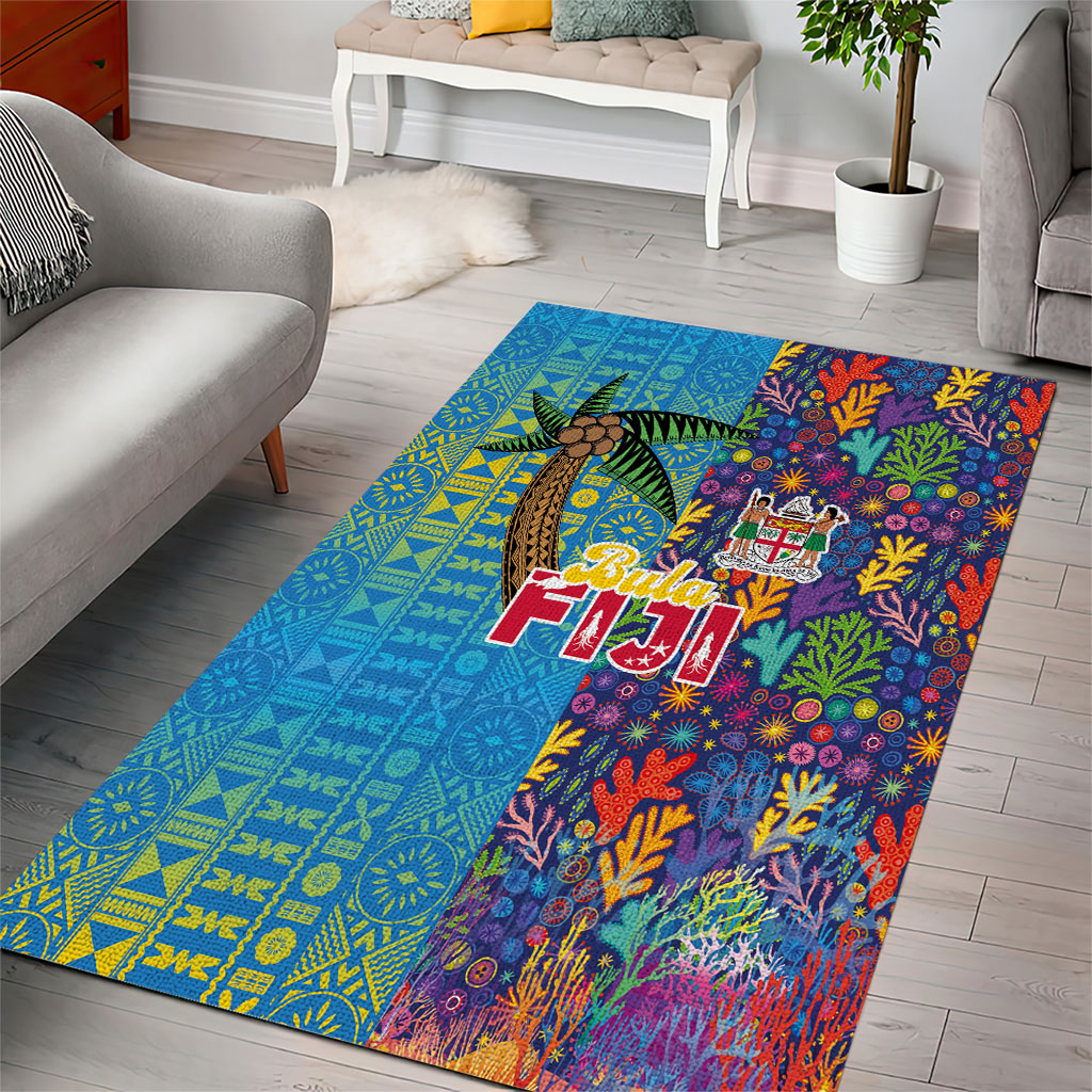 Fijian Coral Reef Area Rug with Traditional Tapa Pattern Split Style LT03 - Polynesian Pride