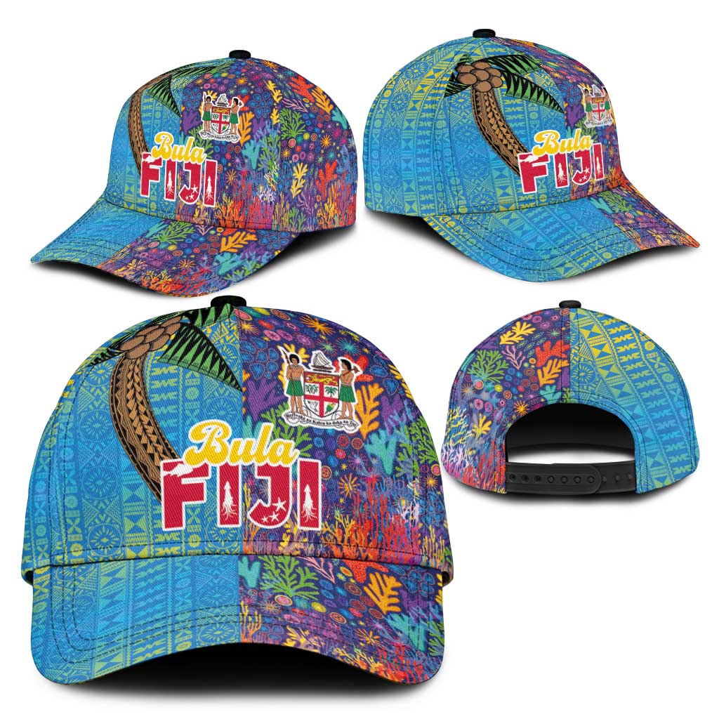 Fijian Coral Reef Classic Cap with Traditional Tapa Pattern Split Style LT03 - Polynesian Pride