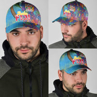 Fijian Coral Reef Classic Cap with Traditional Tapa Pattern Split Style LT03 - Polynesian Pride