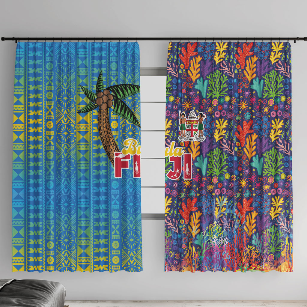 Fijian Coral Reef Window Curtain with Traditional Tapa Pattern Split Style LT03 With Hooks Multicolor - Polynesian Pride
