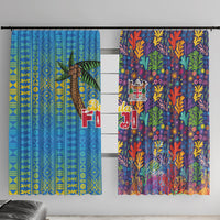 Fijian Coral Reef Window Curtain with Traditional Tapa Pattern Split Style LT03 With Hooks Multicolor - Polynesian Pride