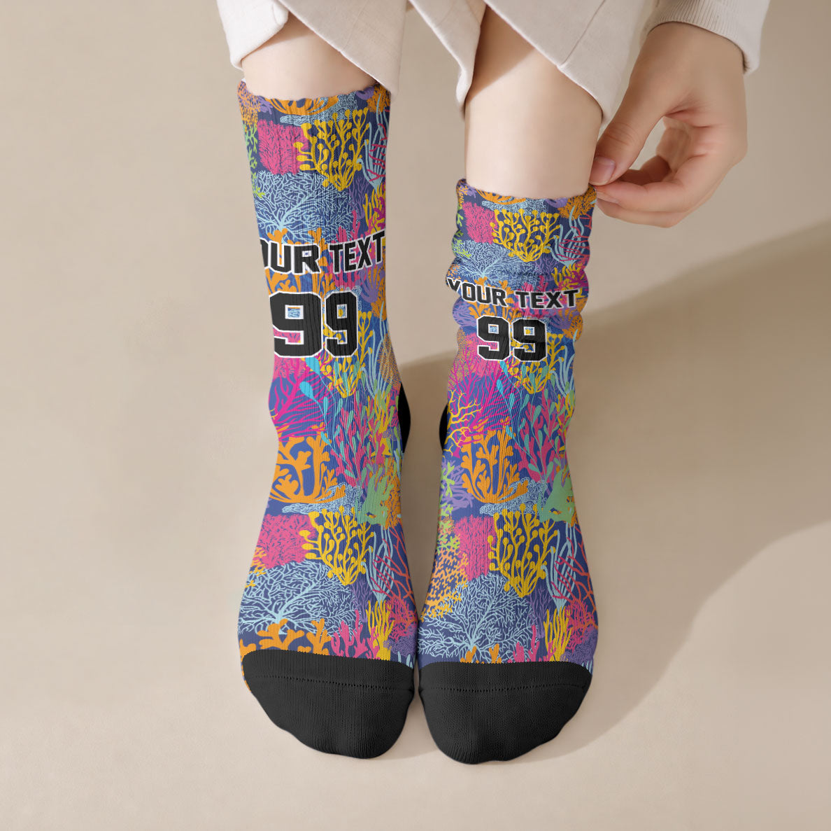 Custom Fijian Rugby Crew Socks Colorful Coral Reef Pre Match Design LT03 Crew Socks Multicolor - Polynesian Pride