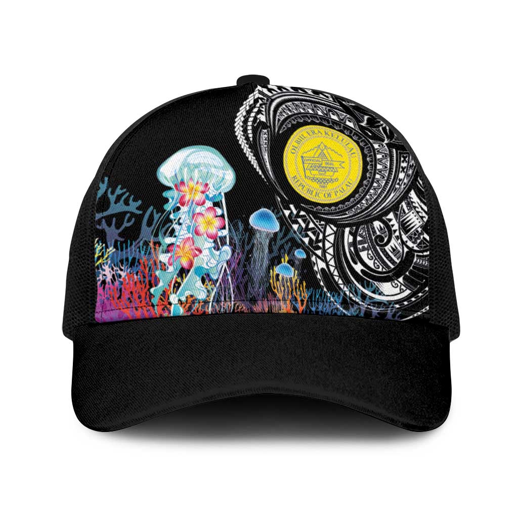 Palau Jellyfish Baseball Net Cap Coral Reef with Polynesian Pattern LT03 One Size Black Black - Polynesian Pride