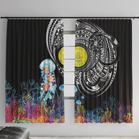 Palau Jellyfish Window Curtain Coral Reef with Polynesian Pattern LT03 With Hooks Black - Polynesian Pride