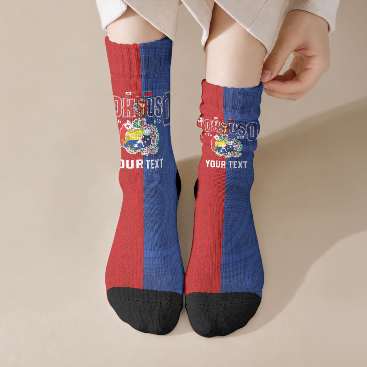 Personalised Tokouso Tonga Samoa Crew Socks Proud of Brotherhood LT03 Crew Socks Multicolor - Polynesian Pride