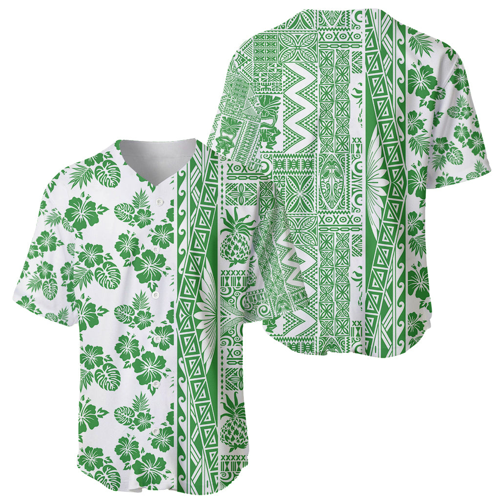 Hawaii Baseball Jersey Aloha Tropical Plants Tribal Pattern Green Version LT03 - Polynesian Pride